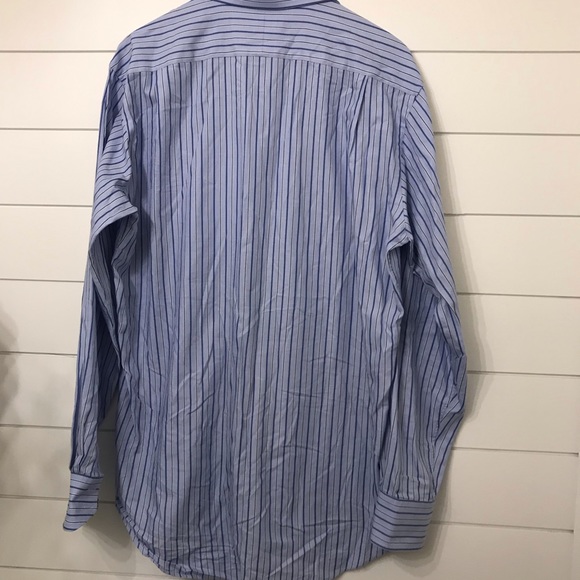 Thomas Dean Blue Striped button down contrast cuff - Picture 3 of 8